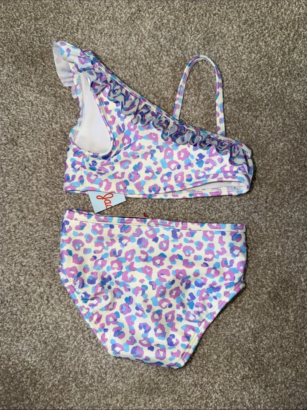NWT Infant Girls 2 piece leopard print one shoulder swimsuit size 18 month